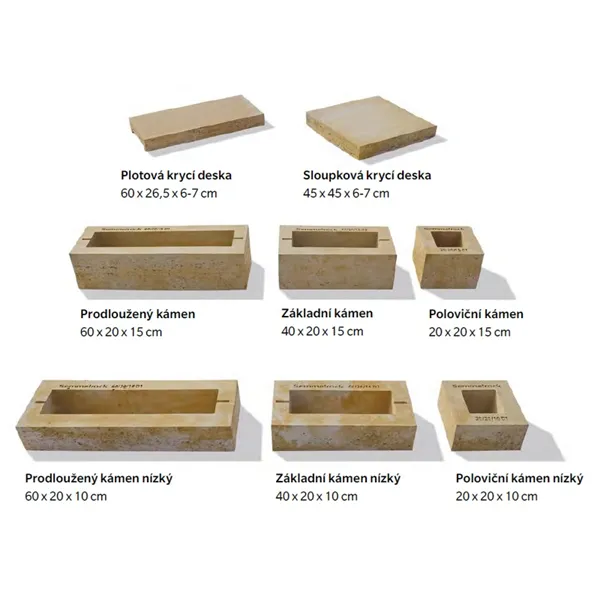 SEMMELROCK BELLAMONTE / plotový systém se vzhledem broušeného travertinu - poloviční kámen nízký 20x20x10 cm - vápencová melírovaná