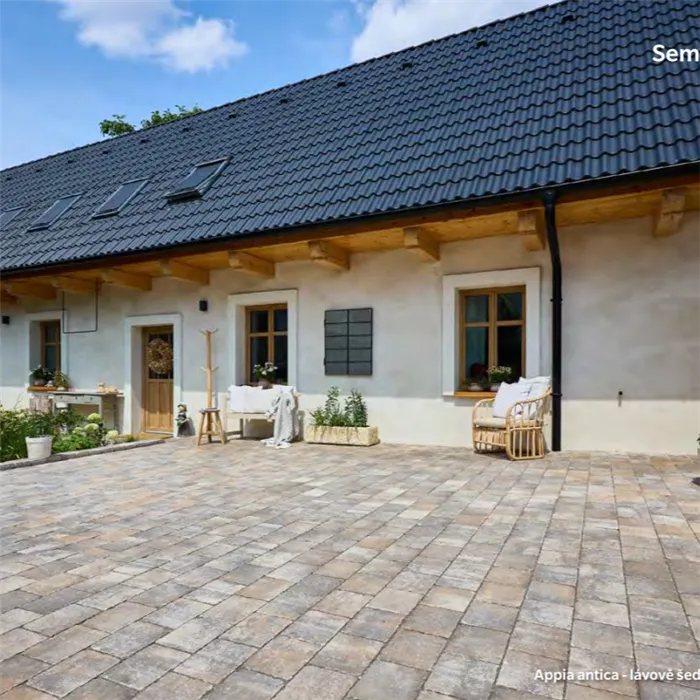 SEMMELROCK APPIA ANTICA / dlažba otloukaná 22,6x19,2x8 cm, nášlapná vrstva v jemném stínování - lávově šedá melír.