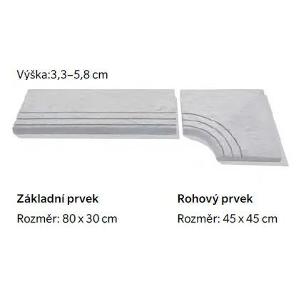 SEMMELROCK BRADSTONE LIAS / bazénový lem - základní prvek 80x30x3,3-5,8 cm - světle šedá